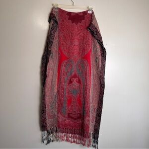 Red and Gray Beautiful Paisley Shawl 72” Long, 21” Wide Unbranded